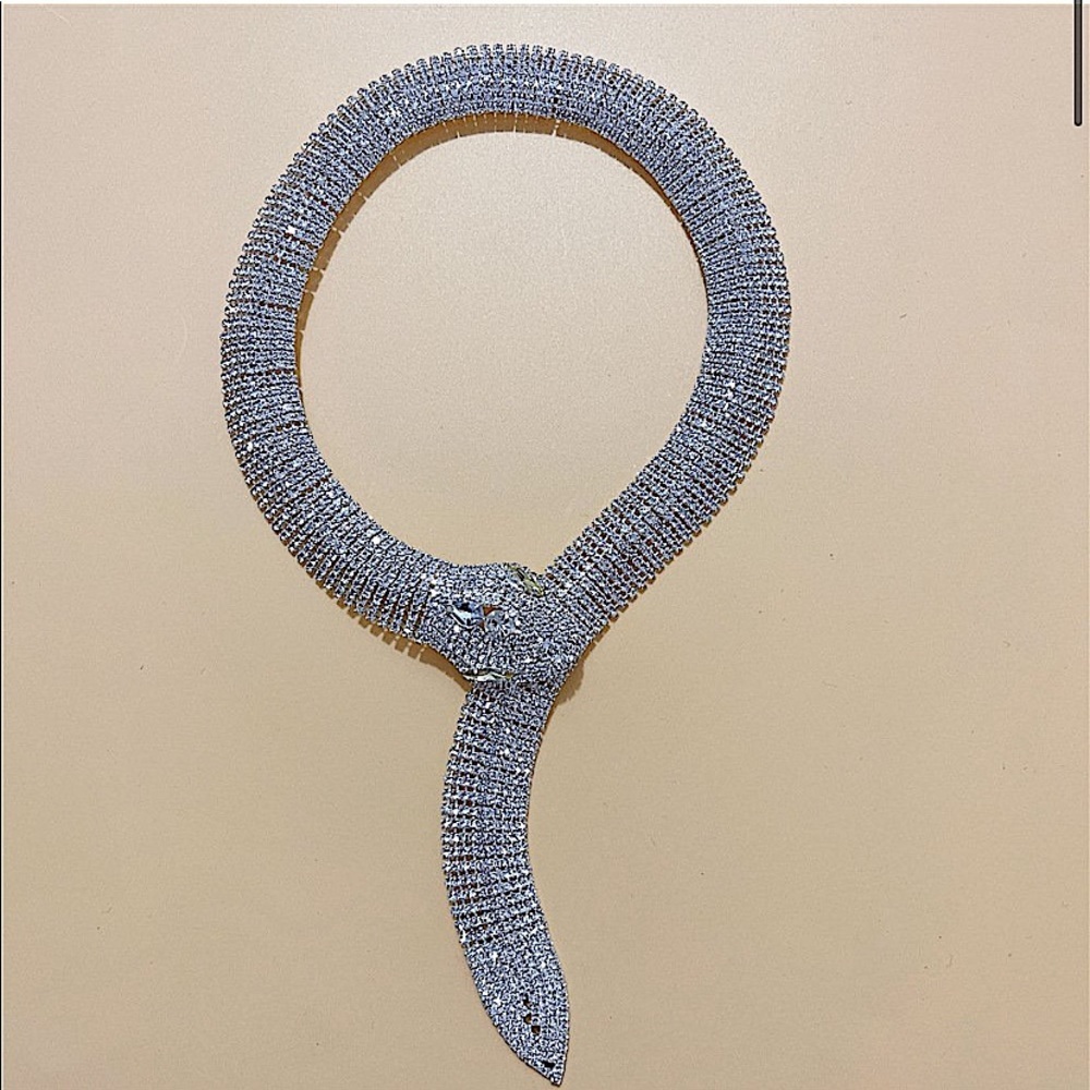 Silver Crystal Snake Serpent Rhinestone Choker Necklace - Picture 5 of 15